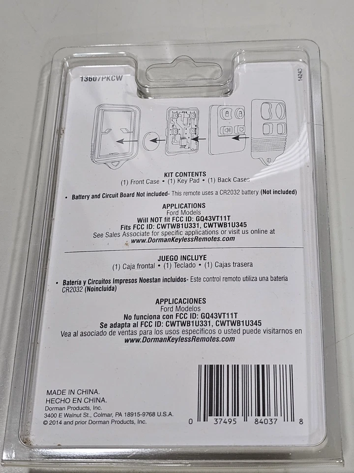 Ford Keyless Entry Transmitter Cover-Remote Case Dorman 13607pkcw Cars And SUV - Imagem 2 de 2