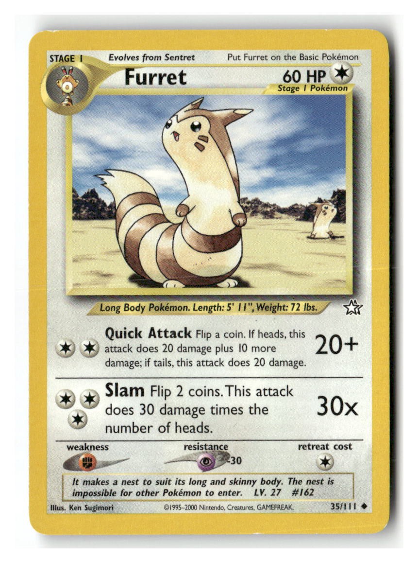 Furret 35/111 Uncommon Neo Genesis Pokemon Moderately Played