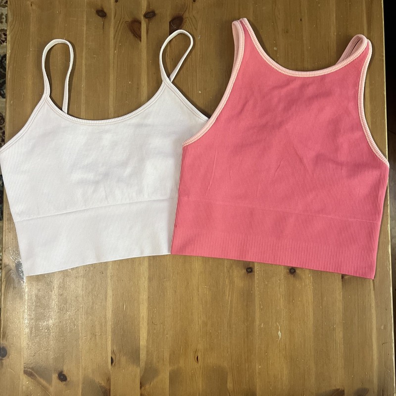 Athleta Teen Girls Sz 14-16 Pink Ribbed Cropped Pair Of Stretch Tank tops