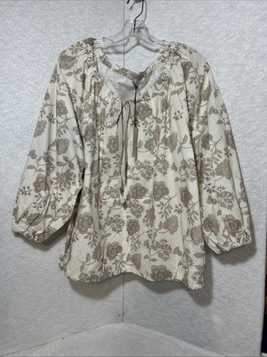 Martha Stewart ThePoet Blouse Sz L 100% Cotton Breathable Cottagecore Beach Vaca