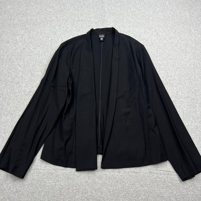 Eileen Fisher Blazer Cardigan Women's Large Black Open Front Wool Work Jacket