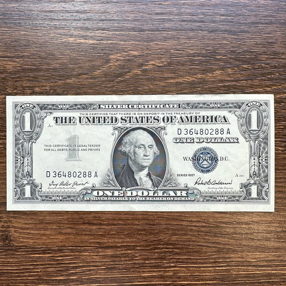 Very Nice Pair of 1953 $5 Dollar Red Seal and 1957 $1 Blue Seal Old Money Notes - Image 4 of 4