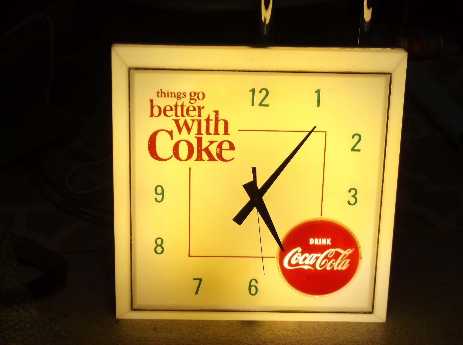 Vintage Coca-Cola Light Up Wall Clock 1960's Hanover w/ new lighting