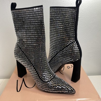 Wild Pair Womens Neptunne Sock Dress Silver Faux Suede Ankle Boots SZ 6.5 M Blac