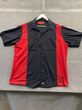 Dickies Shirt Mens 2XL Black Red Industrial Colorblock Cotton Workwear Button Up