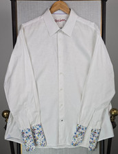 ROBERT GRAHAM Mens Floral French Cuff Dress Shirt Size 18/34 2XL White Flowers