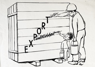 DDR Export Wirtschaft Versandhandel Karikatur Alfred Beier-Red Zeichnung 1971