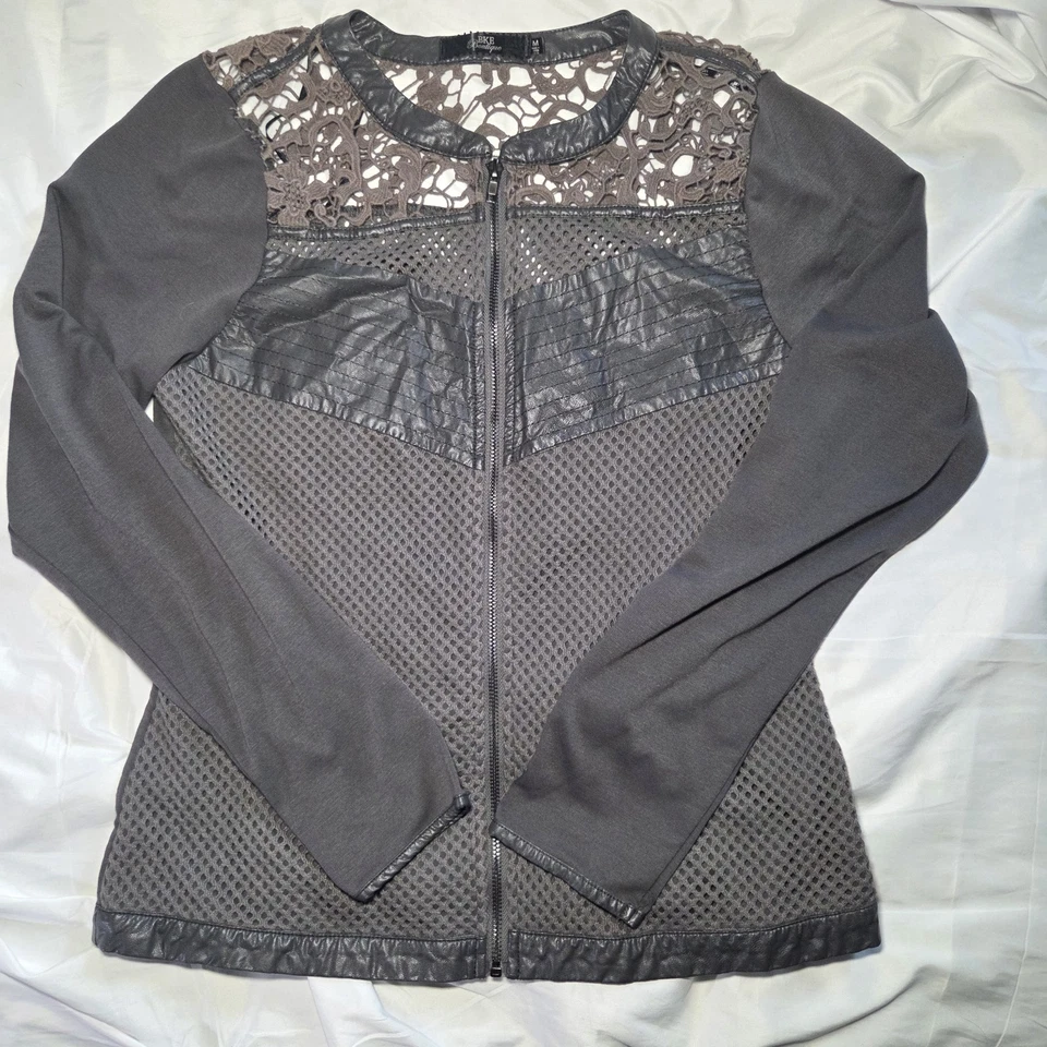 Buckle BKE 精品蕾丝细节拉链女式上衣网眼装饰人造皮革 M 码 — 第 2/4 张图片