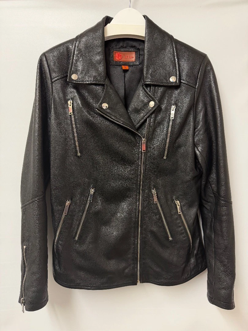 Veste Cuir Femme HELIUM UK 20 2XL - Style Biker Noir - Occasion Très Bon État