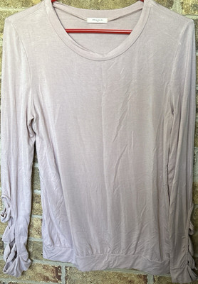 12PM by Mon Ami Pink Solid Crew Neck Ruffle Long Sleeve Pullover Blouse Size M