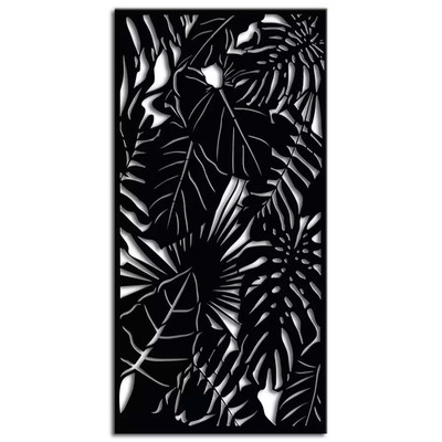 Rainforest 3 Ft. X 6 Ft. Powder Coated Steel Decorative Screen Panel in Black wi