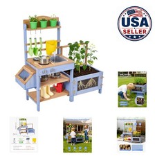 Wood Mud Kitchen Play Table Outdoor Kids Playset Fir Wood Planting Box Sink