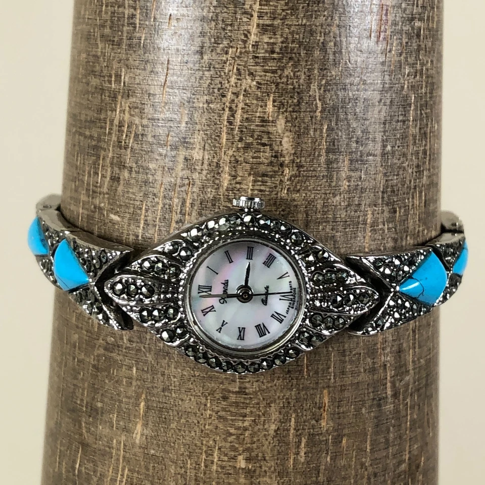 Reloj Xanadu Mujer Vestido MOP Azul Turquesa Plata Pulsera Ovalado Cuarzo 18mm 6" Foto 2 de 4