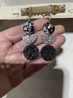 Art Deco Geometric Glitter Drop Earrings Black And Silver Tone Statement Sparkle — photo 2