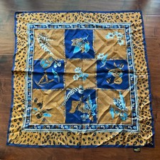 Vintage Square Scarf 31x31   Equestrian Style, Feathers, Leaves, Floral Design