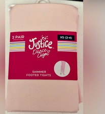 JUSTICE Girls Shimmer Footed Tights 2 Pairs Pink CHOOSE SIZE XS, S NEW