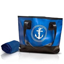 Neoprene Tote Bag Waterproof Beach Tote Blue and White With Anchor