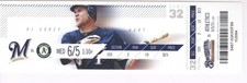 2013 Brewers vs A's Ticket Brandon Moss HR/Bartolo Colon Win/Scooter Gennett 1st