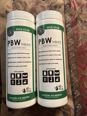 2 Pack - PBW Tablets 10g (40ct X 2) Growler Carboy Keg Cleaner - FIVE STAR