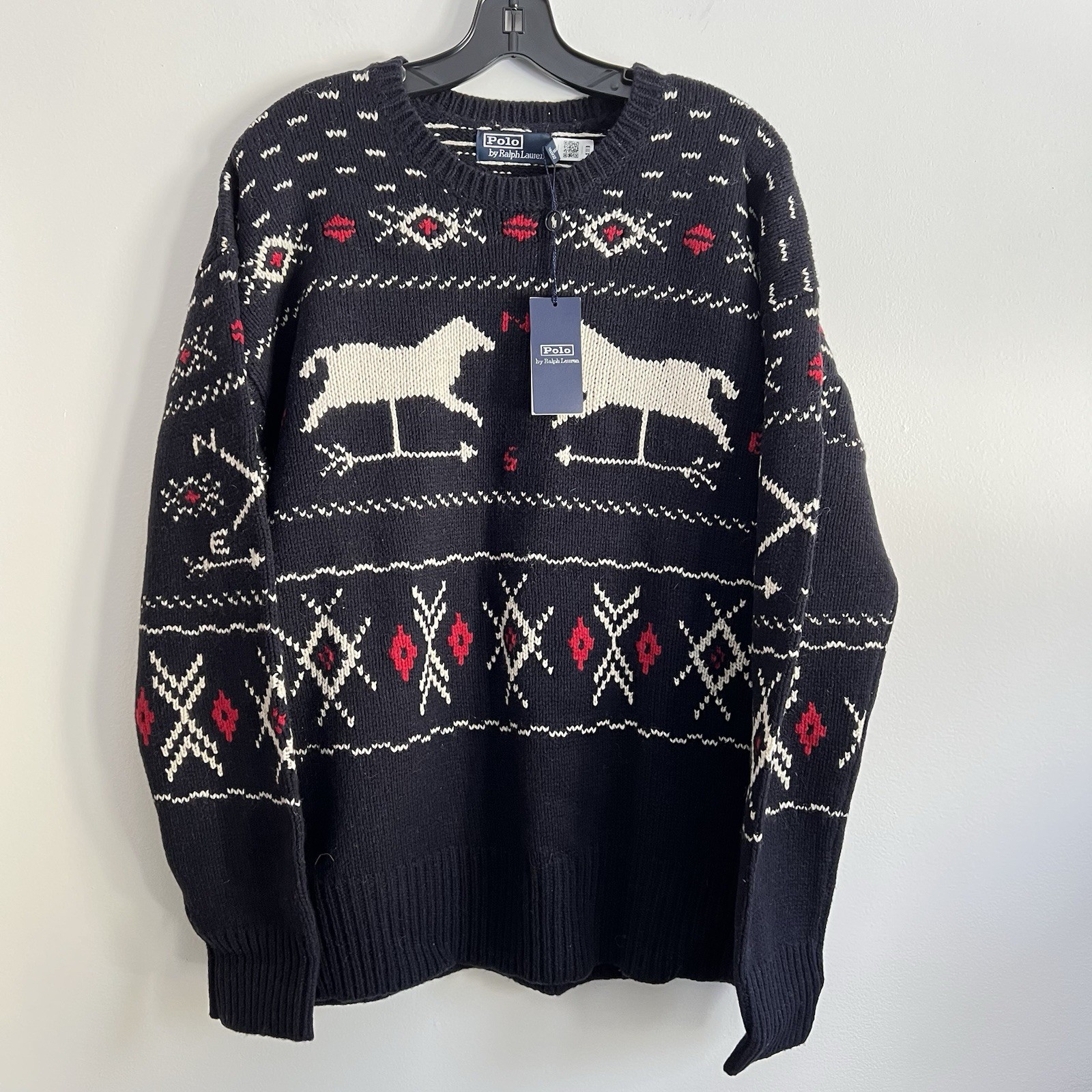Polo Ralph Lauren Sweater Men's XL Wool Silk Weathervane Navy Multi New Horse