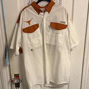 Columbia PFG Men's XL White/Brown Fishing Shirt Button-Up Pockets Logo
