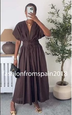 ZARA NEW WOMAN ZW COLLECTION PLEATED MIDI DRESS BROWN XS-XL 2965/395/700