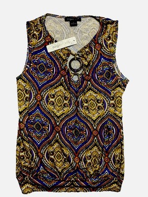 August Silk Multicolor Geometric Sleeveless V-Neck Ring Accent Blouse Size S