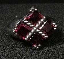 Sterling Silver Square Shaped 4 Garnet Stones Prong Set Ring SCBS Size 6