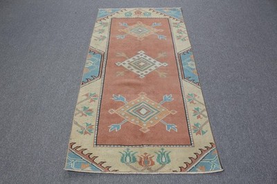 Turkish Rug, 3x6,1 ft Vintage Rug, Brown Floral Wool Rug