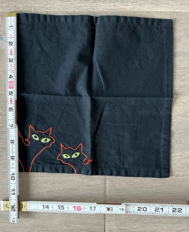 EUC Lot 7 Crate & Barrel Halloween Black Cat Orange Embroidered Square Napkins - Image 4 of 4