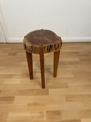 Unikat Vintage natur massiv Akazienholz Hocker Sitz Beistelltisch Pflanzenständer