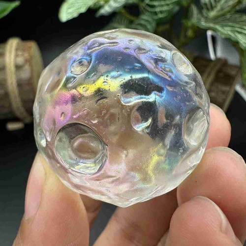 40mm Electroplate Smelting Quartz Carved Moon Quartz Crystal Reiki Sphere 1pc - Picture 4 of 16