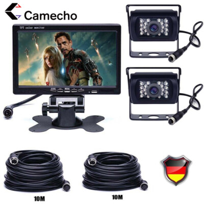 2 x 4Pin 18LED Rückfahrkamera mit 10M Kabel + 7'' Auto Monitor für RV LKW Bus