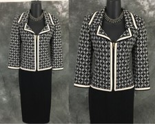 BEAUTIFUL St John collection jacket knit black white suit blazer size 4