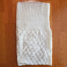 Vtg Ivory White Crochet Christening, Baptism Baby Blanket 35 X 35  w/ Hearts