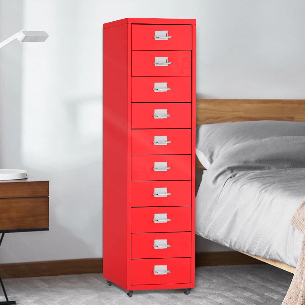 Red Metal 10 Drawers Filing Cabinet Garage Tool Box Storage Cupboard with Wheels