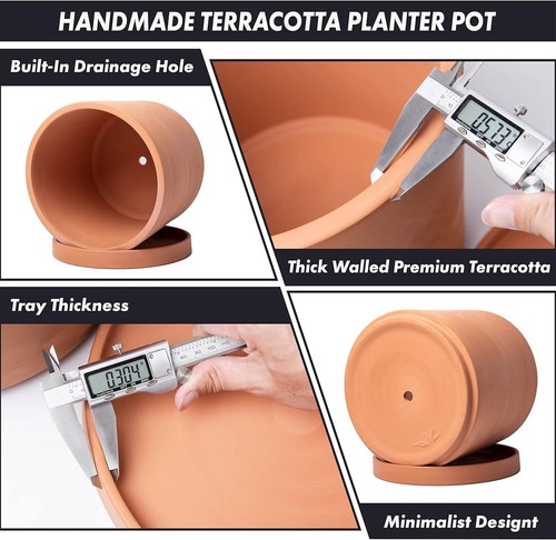 Elegant 12 Inch Terracotta Plant Pot with Drainage and Protective Pad Included - Picture 7 of 9
