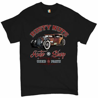 Rusty Nuts Auto Shop T-shirt Hot Rod Rat Rod Vintage Old School Men's Tee