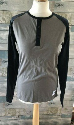 NEU MIT ETIKETT ''FLUID'' Langarm Polycotton Damen Top grau mit schwarzen Ärmeln Größe S