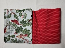 2 3 Yard Pcs Christmas Cardinals Birds Dots on Red Holiday Cotton Fabric