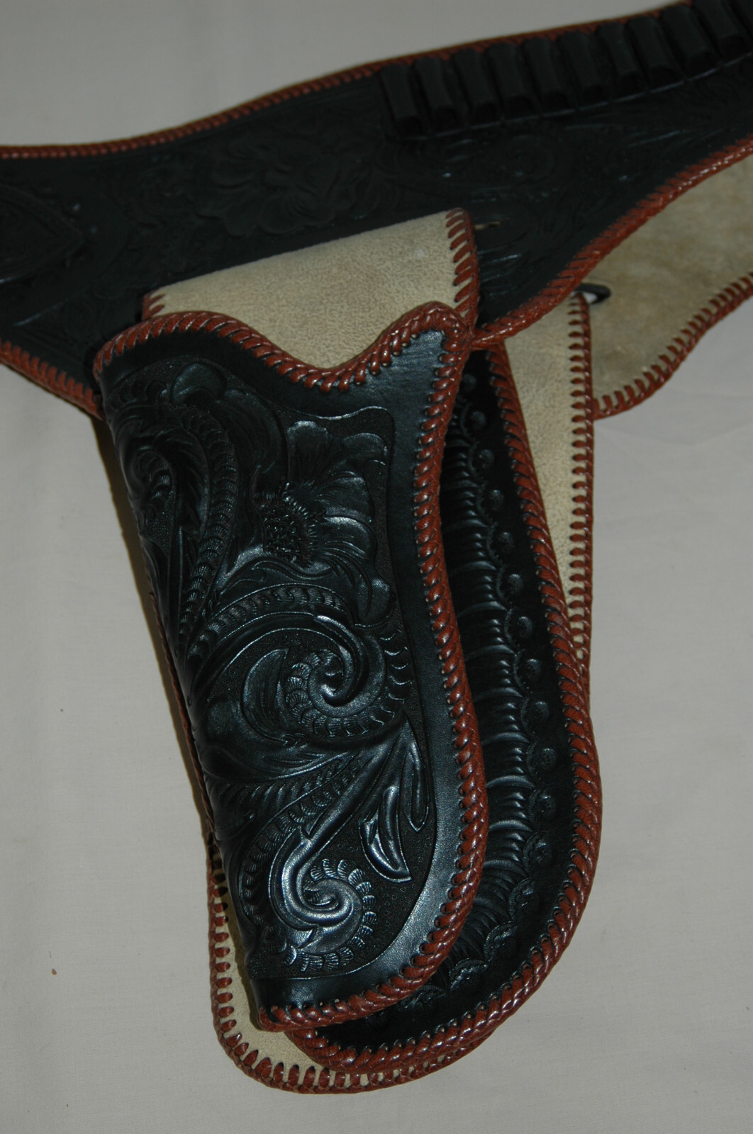 Westernholster Gürtel Leder - Patronenschlaufen 44 Inch Schwarz