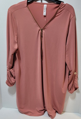 Zenana  Outfitters Womens Pink Mid Sleeve Mid Zip Up Blouse Size 1X