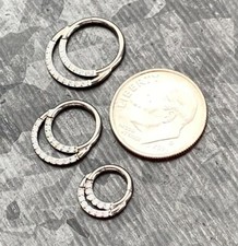 1pc Titanium Hinged Segment Ring Double Lined CZ Gems Septum Hoop Helix Daith