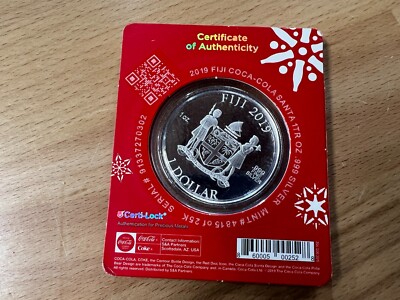 2019 Bank of Fiji $1 Santa Claus Coca Cola Holiday Coin 999 Silver