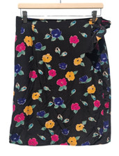 Anna  Frank Silk Wrap Skirt M Floral Vintage Black Boho Cottagecore Midi Retro