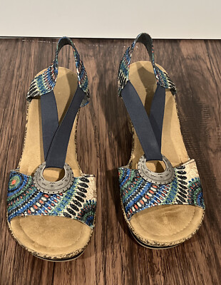 Rieker Peacock Open Toe Slingback Wedge Sandal Shoes Women's 40