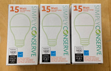 LOT OF 3 SIMPLY CONSERVE 15-WATT LED LIGHTBULB 1600 LUMENS 100-WATT EQUIVALENT