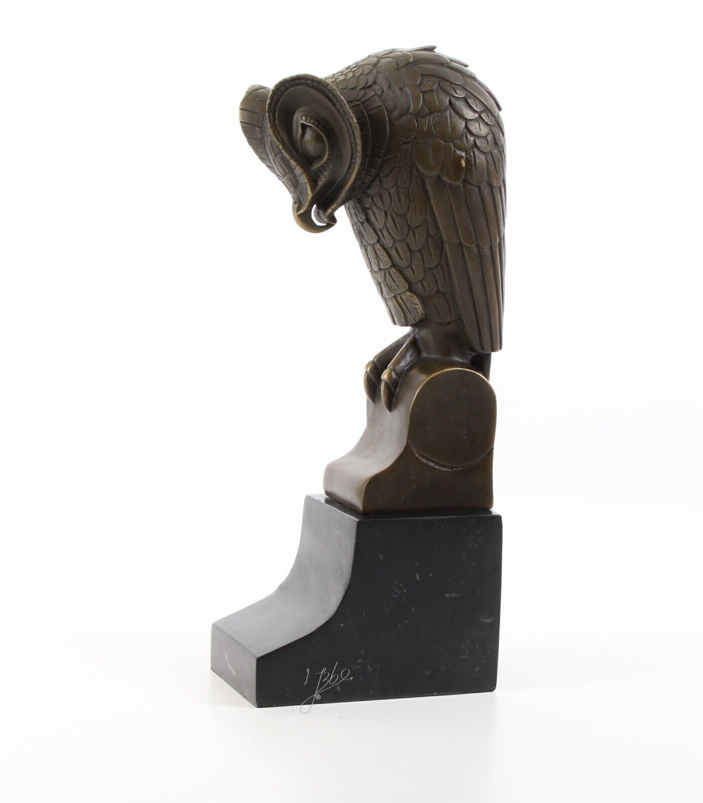 BRONZESKULPTUR Eule MARMORSOCKEL Art Deco FIGUR Statue OWL Dekoration EJA0310.2