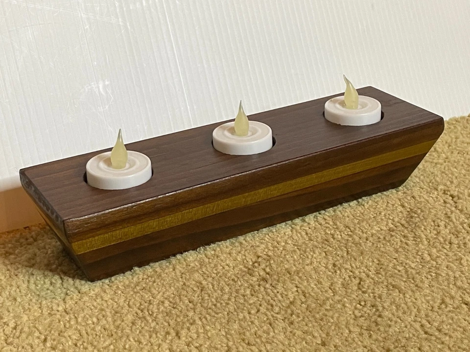 Маленький ореховый деревянный тройной бирюзовый подсвечник центральный элемент декор журнального стола - Изображение 2 из 4