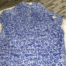 Aria Collection Gown Soft Fleece Velour Blue Floral Long Sleeve Pockets Size M